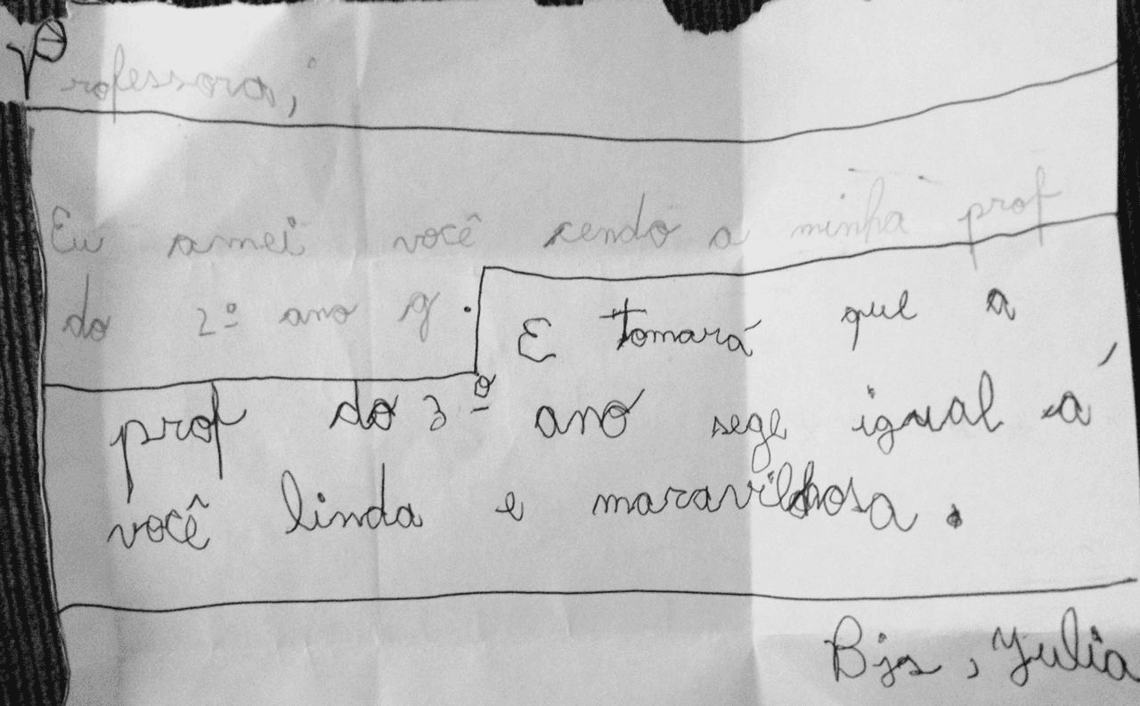 Carta manuscrita da aluna Julia para a professora